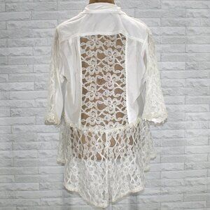 HAND CRAFTED Jacket Upcycled Peplum Lace Pearl Trim Floral White Bridal Large